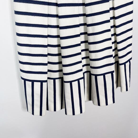 Eliza J 2 Navy Blue White Striped Fit and Flare Dress Pleated Keyhole Pockets - Picture 6 of 14